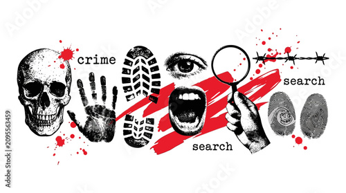 Crime Scene Investigation Elements Grunge Illustration Set