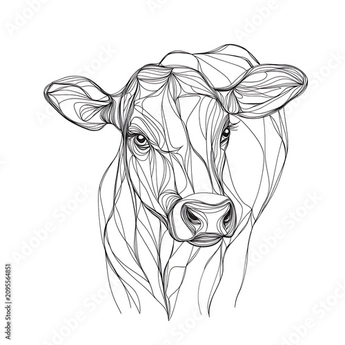 Minimal cow line art vector