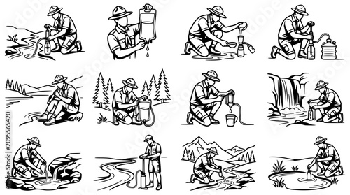 Photos Outdoor Survival Water Purification Methods - Set of 12 Illustrations