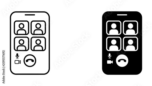 Schilderij op canvas Smartphone Video Call Interface: Two smartphone screens display a video conferen