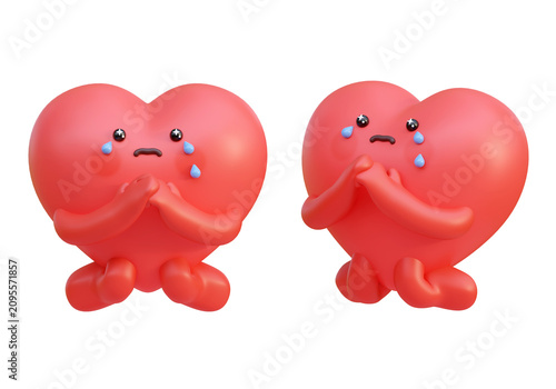 Konstfotografi Sad 3D Heart Character Praying and Begging with Tears Apology Pleading Mascot Em
