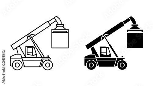 Billede på lærred Telescopic Handler Lifting Container: An illustration showing a telescopic handler lifting a shipping container, depicting industrial material handling and logistics
