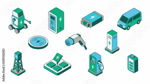 Isometric Green Technology and Energy Icons Collection.