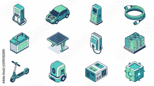 Isometric Green Technology and Energy Icons Collection.