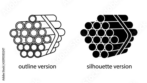 Foto Industrial Pipe Icons: A set of graphic icons representing industrial pipes in both outline and silhouette versions, suitable for technical drawings and engineering diagrams