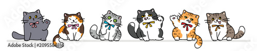 Vector Illustration of Cute Cartoon Cat Characters on Isolated Background. Hand Drawn Vector Illustration. 