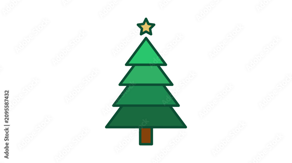 Fototapeta premium A simple flat vector illustration of a green pine tree with a yellow star on top
