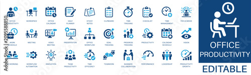 Photos Office productivity and time management solid icon set