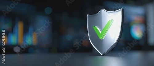 Digital security check mark on shield symbol.