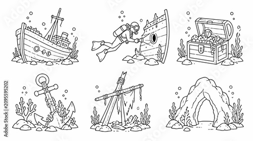 Underwater Adventure Set with Shipwreck, Diver, and Treasure Chest