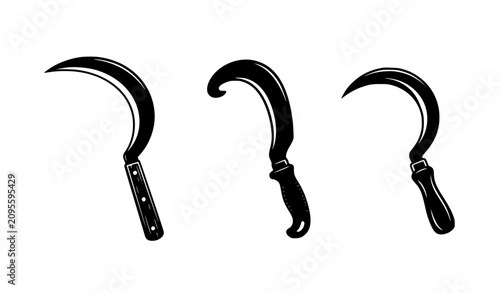 Fotografía Sickle Farm Tool Silhouette Set, Black Harvesting Hand Tool Icons Isolated on Wh