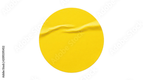 Yellow round sticker paper label isolated on transparent background