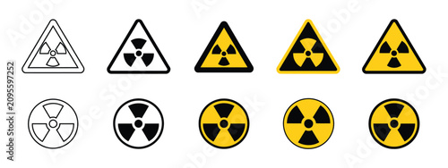 Tableau sur toile Radiation icon set, radioactive hazard symbols with warning signs, danger alerts
