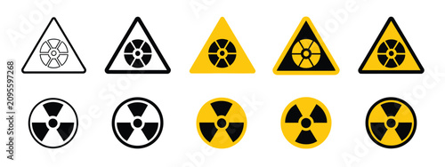 Tableau sur toile Radiation icon set, radioactive hazard symbols with warning signs, danger alerts