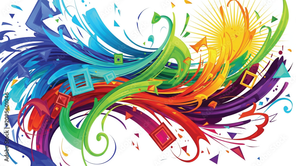 Obraz premium Abstract swirling colorful fluid graphic design elements on white background.