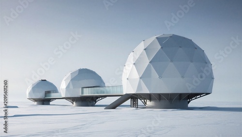 Modern Arctic Research Dome Complex in Minimal Polar Landscape