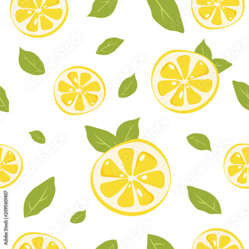 Obraz na plátne Seamless pattern with lemons and leaves