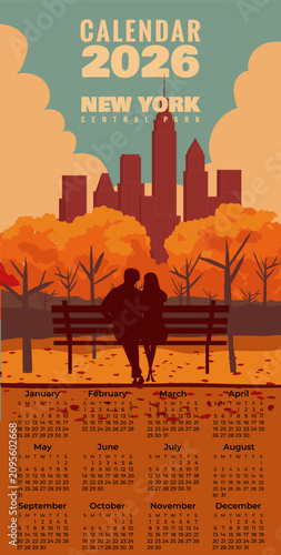 Monthly 2026 Calendar New York Central Park Poster