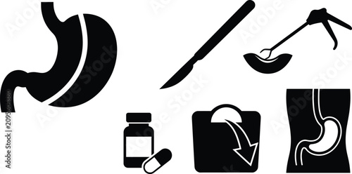 Принти на полотні Gastroenterology stomach surgery and bariatric medical vector icons set for gast