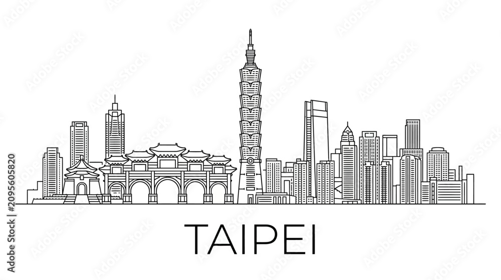 Obraz premium Taipei Skyline Silhouette - Famous Landmarks and Modern Architecture