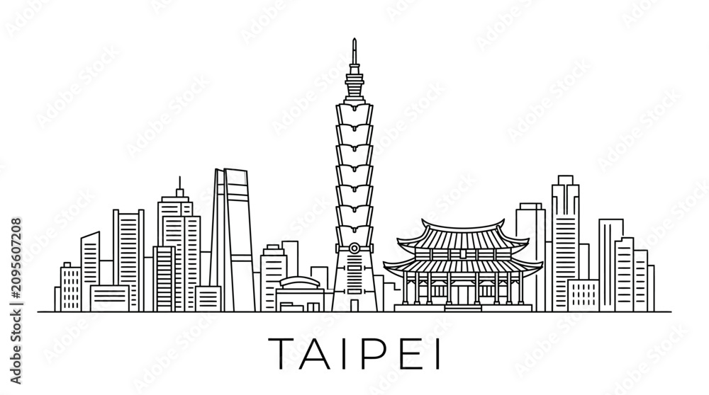 Obraz premium Taipei City Skyline Line Art Illustration