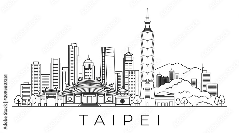 Obraz premium Taipei City Skyline Outline Icon - Taiwan Landmark Architecture