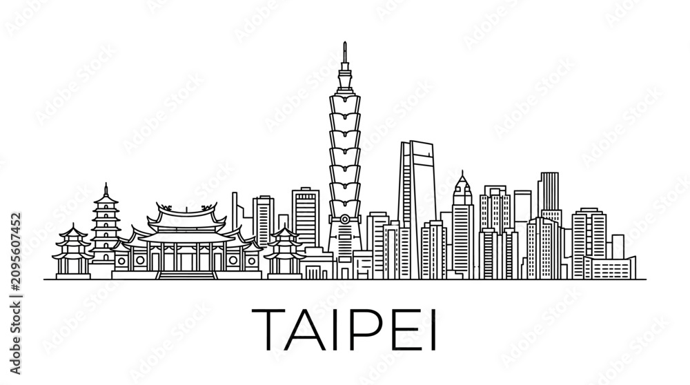 Obraz premium Taipei Skyline - Modern and Traditional Architecture Outline