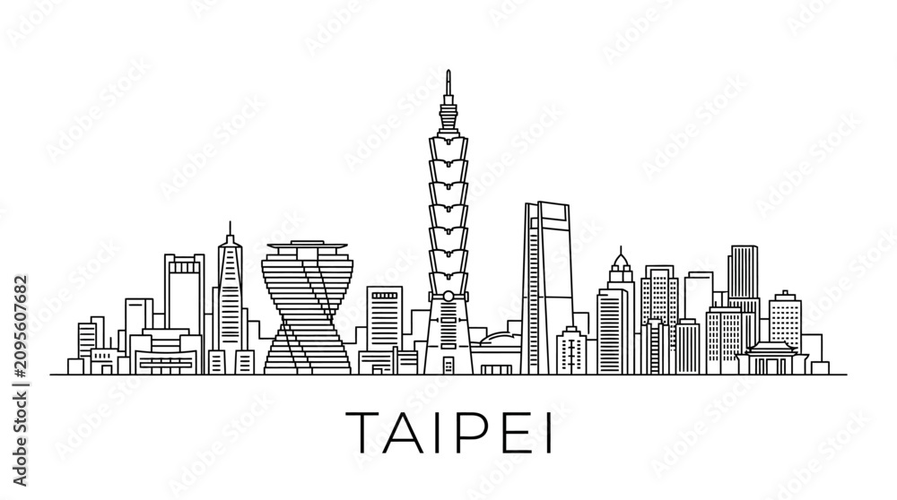 Obraz premium Taipei Skyline Line Art - Taiwan Modern Cityscape Icon
