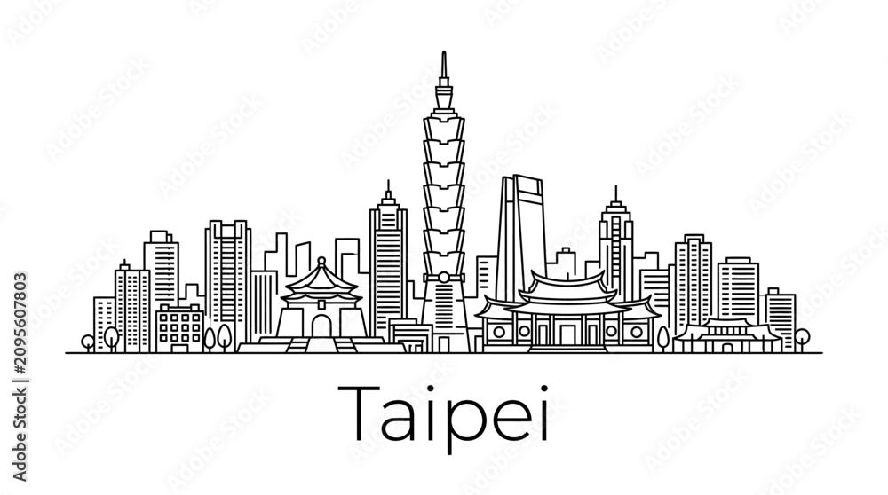 Obraz premium Taipei Skyline Outline - Modern and Traditional Architecture