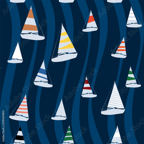Yacht marine seamless pattern, vector illustration