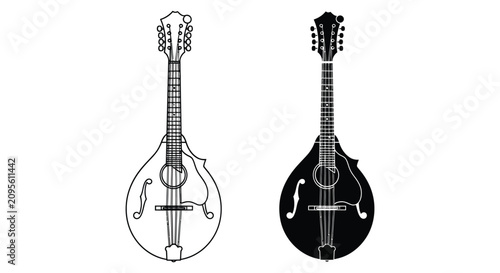 Принти на полотні Two mandolins depicted as black silhouettes against a white background silhouett