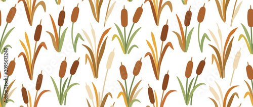 Tableau sur toile Seamless pattern of cattail reeds in autumn colors, nature background