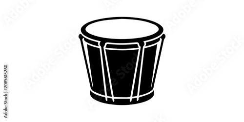 Obraz na plátně A minimalist black silhouette of a percussionist playing a Tam-tam , dholak drum while sitting on a stool, representing ethnic folk music