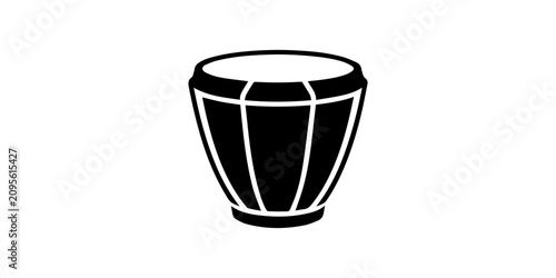 фотографія A minimalist black silhouette of a percussionist playing a Tam-tam , dholak drum while sitting on a stool, representing ethnic folk music