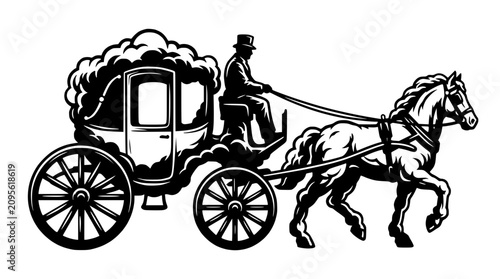Φωτογραφία Vintage Horse Drawn Carriage with Driver and Ornate Design