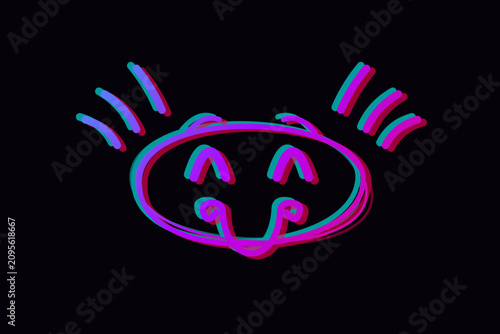 Cuadro en lienzo Cyberpunk neon wireframe abstract glitch corrupted AI smiley face