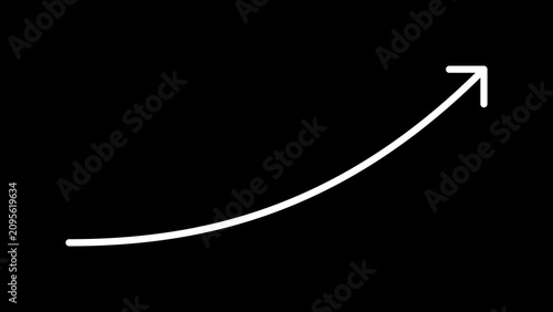 Glowing neon orange curved upward arrow hologram UI on transparent background