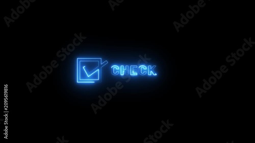 Neon check icon on black background seamless loop animation of check mark sign motion graphic.