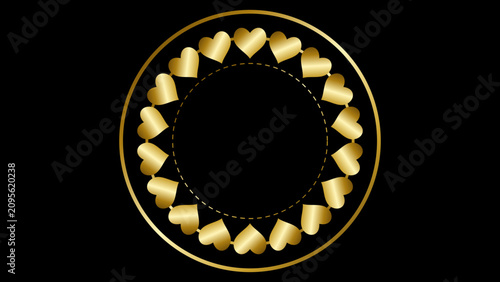 Tableau sur toile Luxury gold foil heart jewelry chaplet 3D metallic romantic premium border