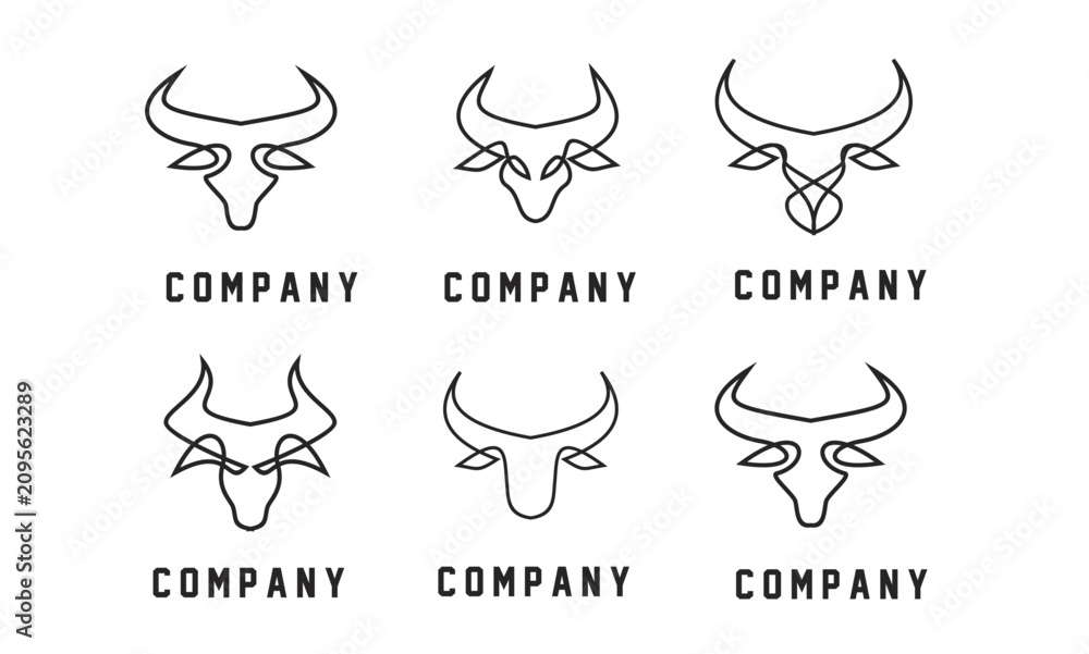 Obraz premium Minimalist Bull or Ox Head Continuous Line Art Logo Collection for Branding
