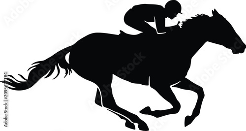 Cuadro en lienzo Black silhouette vector illustration of a professional jockey riding a fast gall
