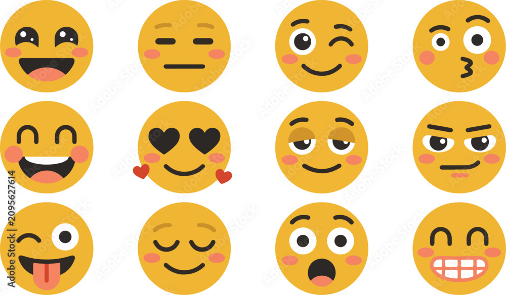 Naklejka premium Cute Yellow Emoji Face Icon Vector Collection