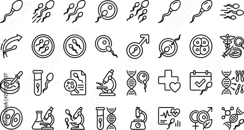 Foto Sperm Cell and Embryology Line Icon Set for Reproductive Medicine, In Vitro Fert