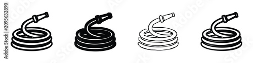 Fotografie A collection of four stylized icons representing a coiled garden hose with a noz