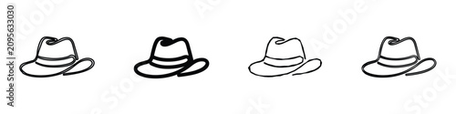 Cuadro en lienzo A set of four distinct line art illustrations of a classic fedora hat, each with