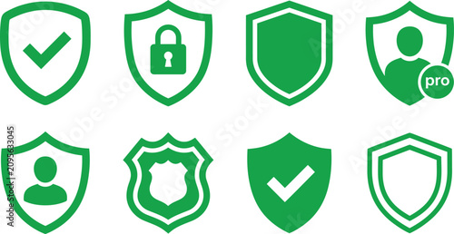 Fotografie Green security shield icons with checkmark and lock for digital safety and prote