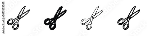 Cuadro en lienzo A set of four distinct scissor icons, each rendered in a unique line art style,