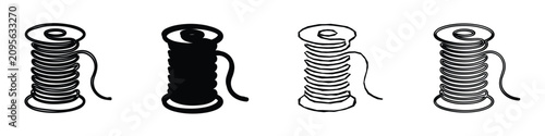 Fotografie Four distinct graphic representations of a spool of thread, including outline an