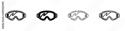 Schilderij op canvas A set of four distinct line art illustrations of ski goggles, showcasing variati