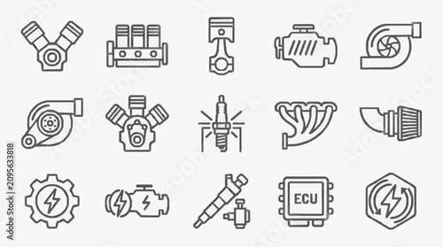 Foto Sleek Black and White Line Icons Set of Engine and Car Electrical Components for